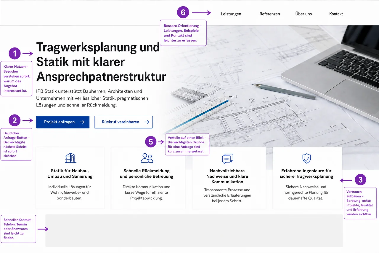 Neue Website mit Erklärungen, warum sie besser wirkt