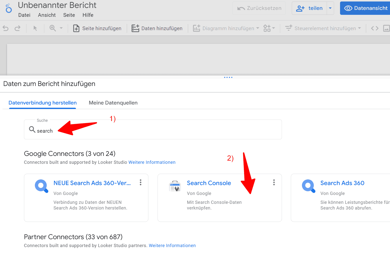 Auszug Google-Data-Studio Datenquelle auswählen