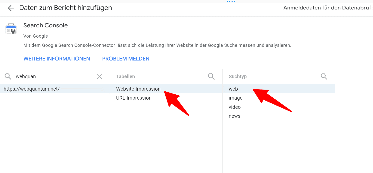 Auszug Google-Data-Studio Web auswählen