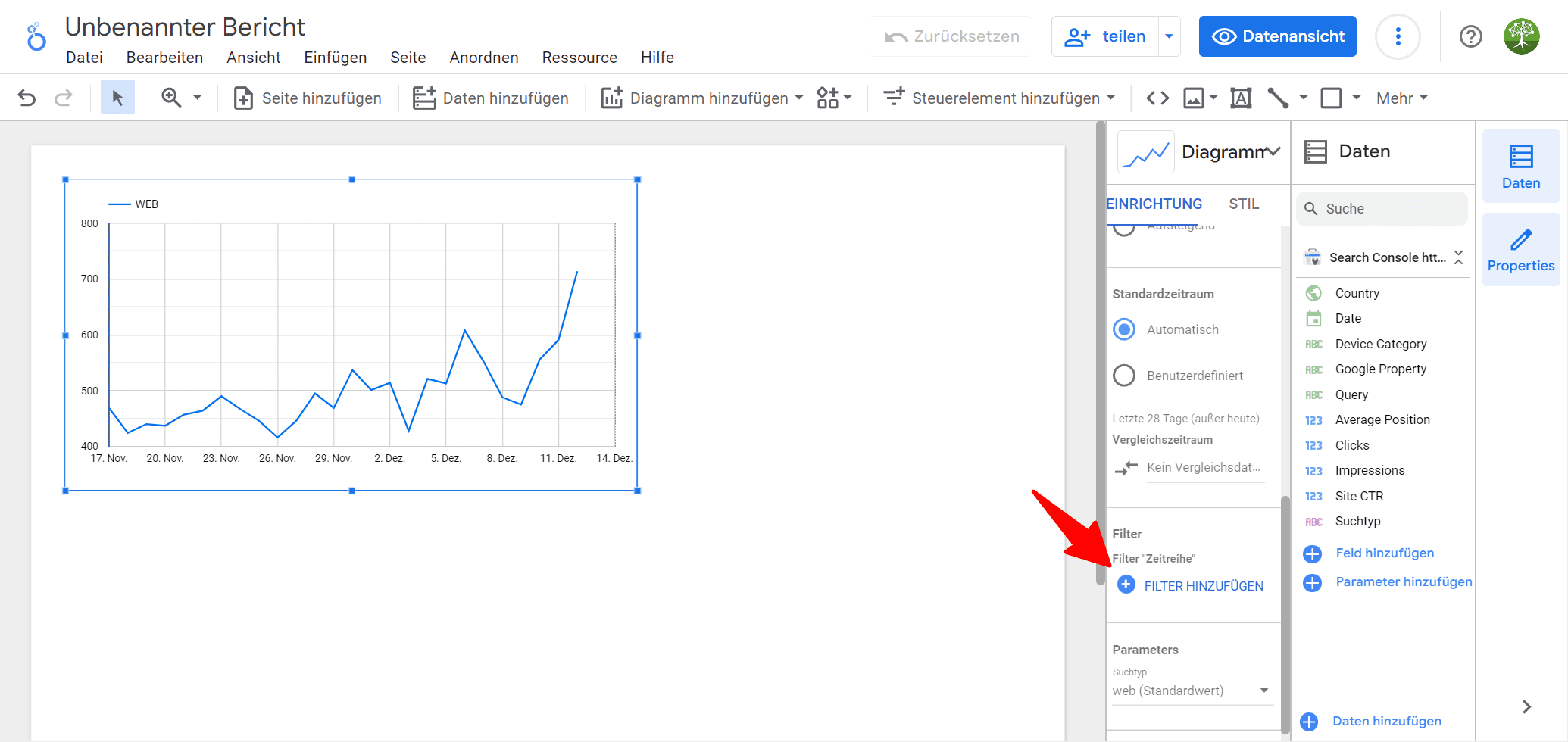 Auszug Google-Data-Studio Filter einrichten