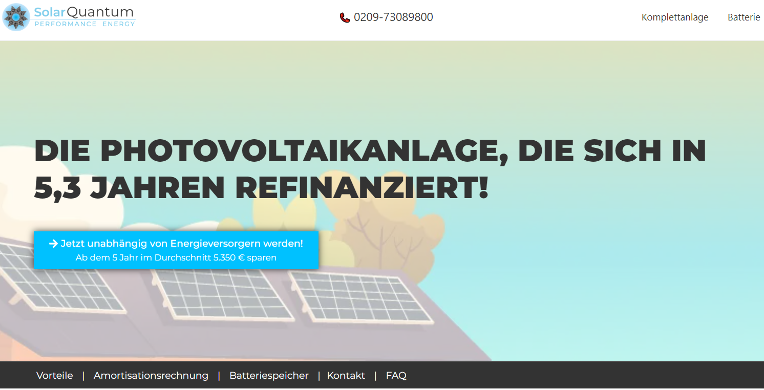Beispiel für einen Button mit verknüpftem Tag (Ansicht der Webseite SolarQuantum.de, das Photovoltaik-Seitenprojekt der WebQuantum)